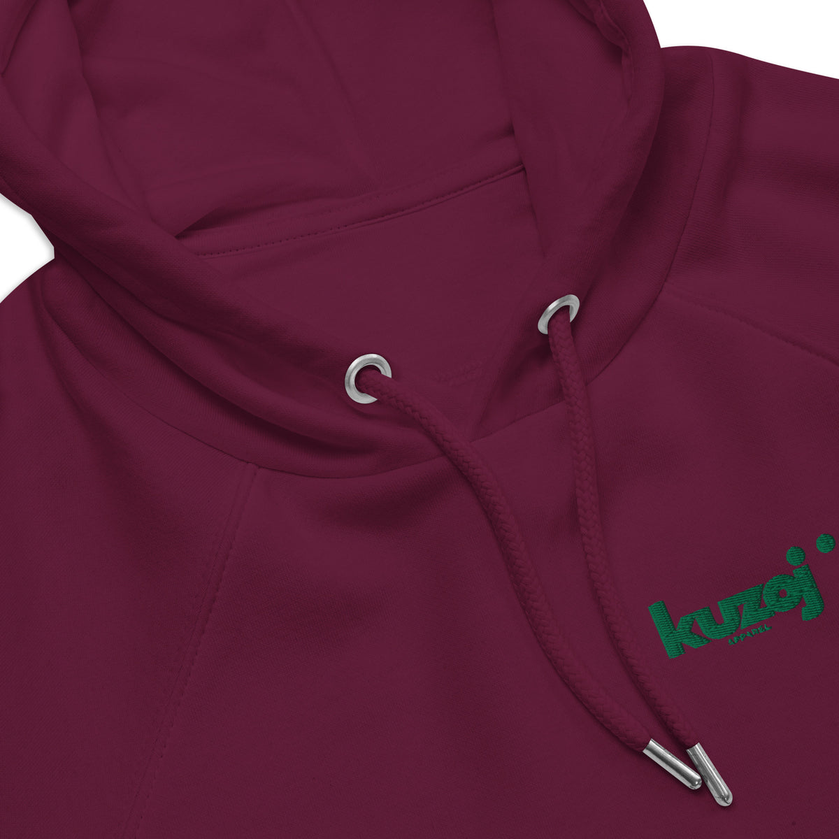 Sudadera_eco_unisex_Kuzoj cuello frontal granate