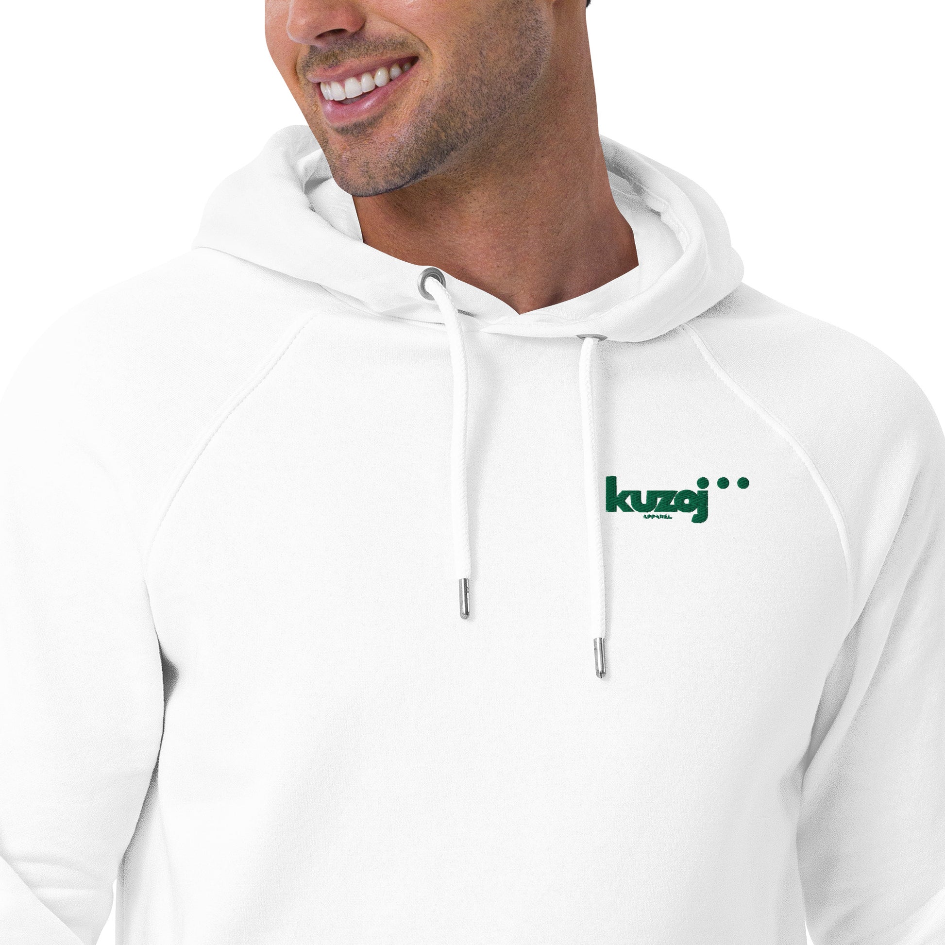 Sudadera eco unisex Kuzoj detalle frontal blanco