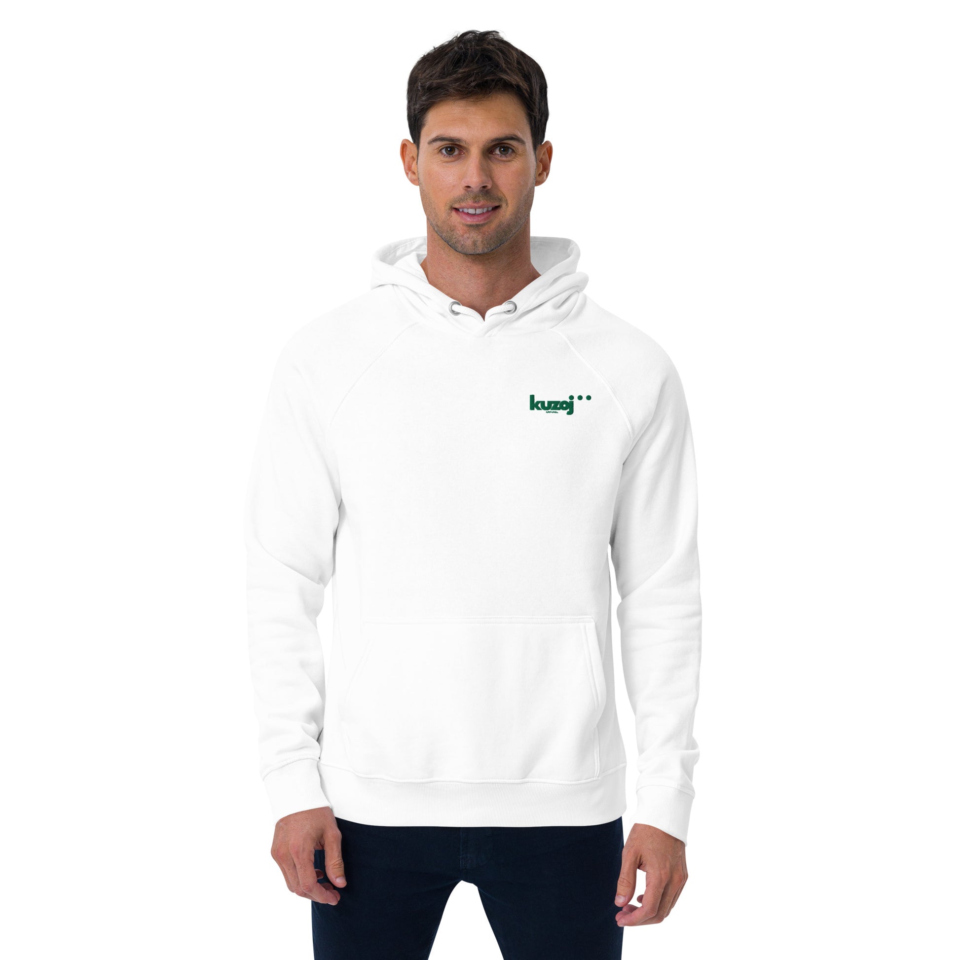 Sudadera eco unisex Kuzoj frontal completo blanco